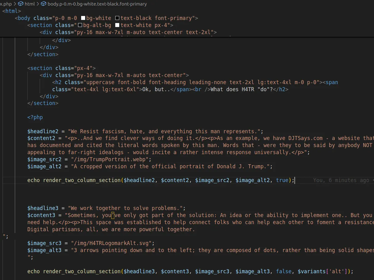 A screenshot from VSCode, highlighting code in this website.